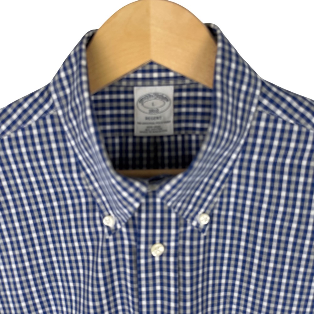 Brooks Brothers Regent Fit Gingham Non-Iron Cotton Shirt Mens Large Navy White